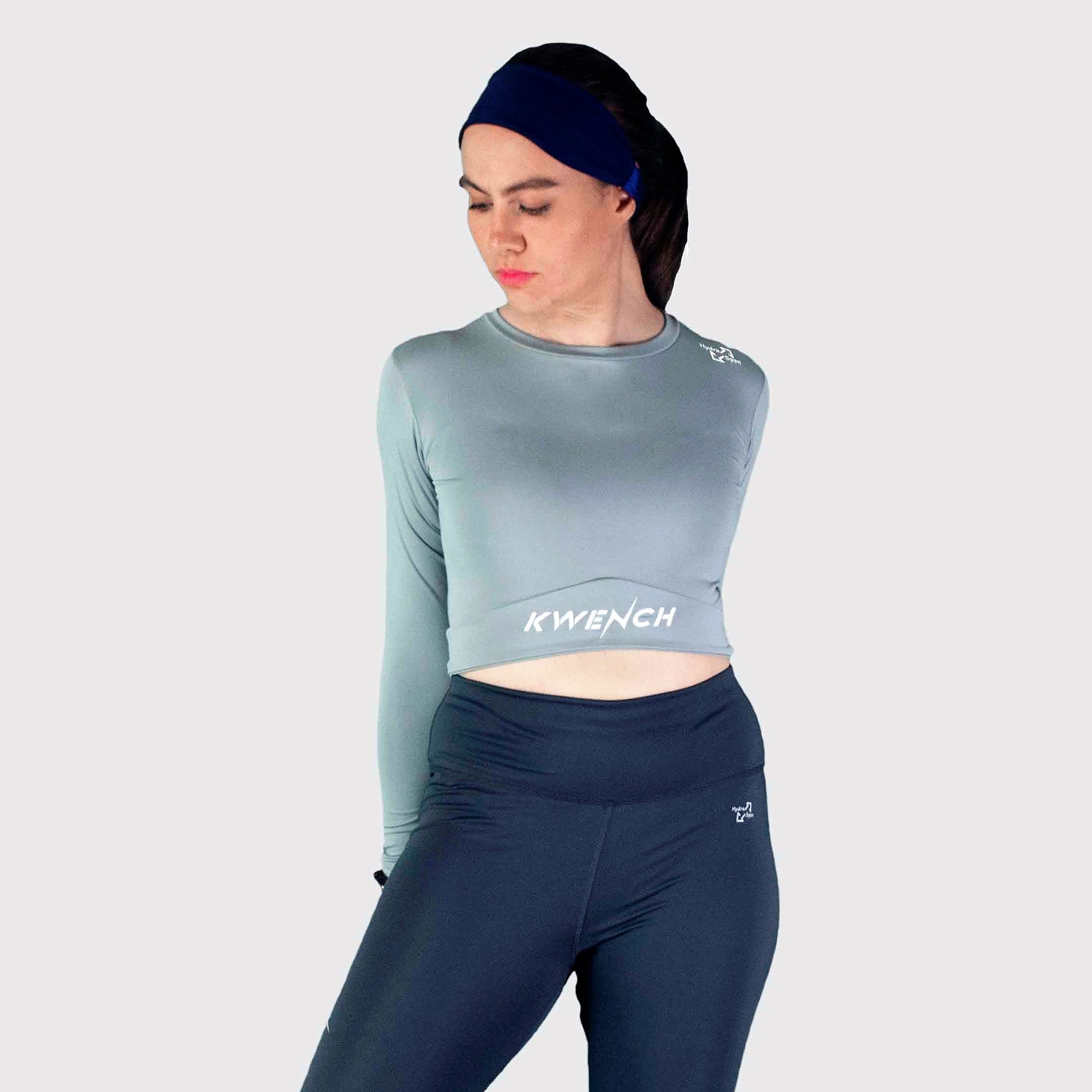 Kwench Womens Full Sleeve Gym workout yoga tshirt crop top 