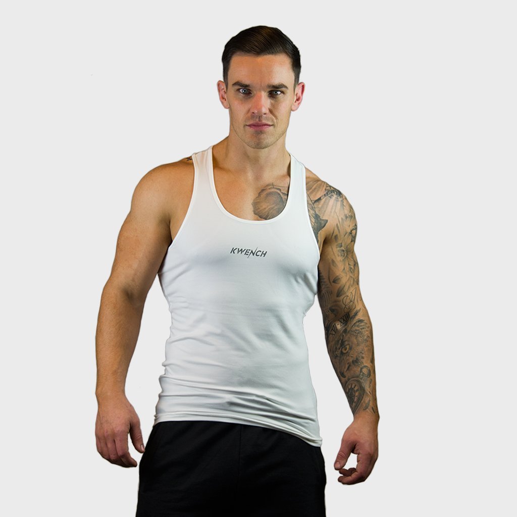 Kwench Mens Yoga Gym Vest Tank Stringer Hunk white