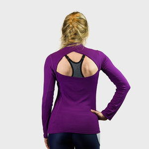 Kwench Womens long sleeve fitness gym tshirt top open back Thumbnails-2